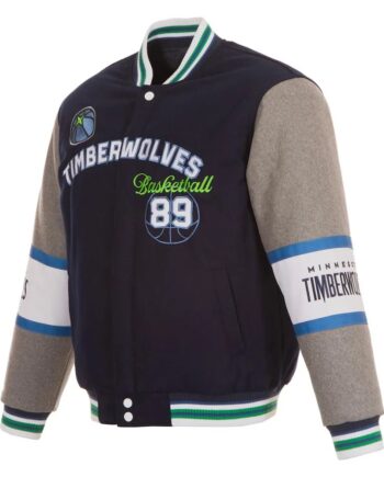 Minnesota Timberwolves Navy and Gray Varsity Wool Jacket - Modajacket