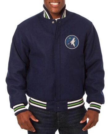 Minnesota Timberwolves Navy Varsity Wool Jacket - Modajacket