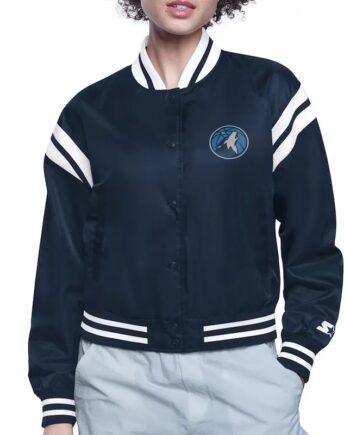 Minnesota Timberwolves Printed Logo Varsity Satin Jacket - Modajacket