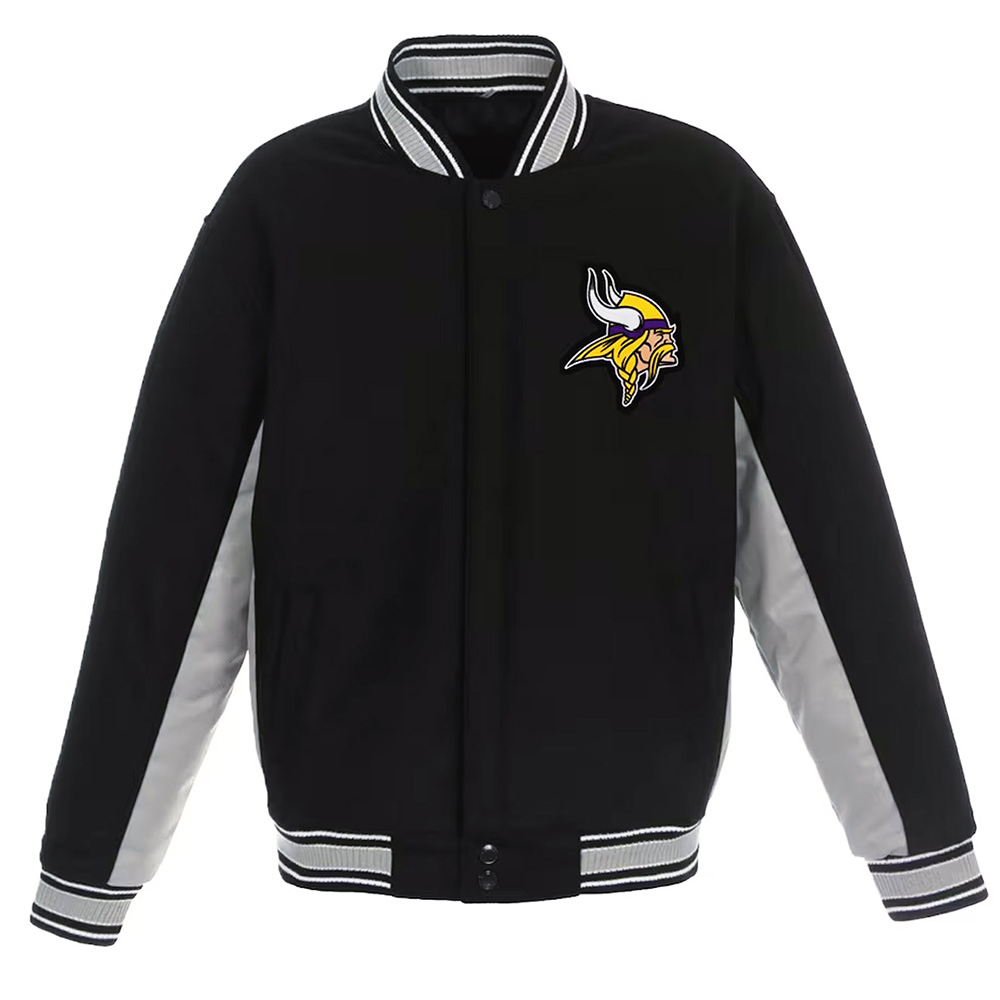 Black/Gray Minnesota Vikings Varsity Wool Jacket 1 Black/Gray Minnesota Vikings Varsity Wool Jacket - Modajacket