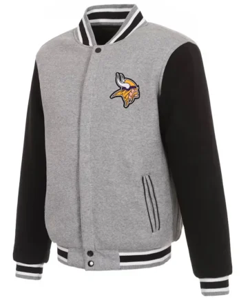 Minnesota Vikings Gray and Black Varsity Wool Jacket - Modajacket
