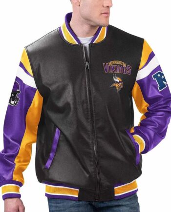 Minnesota Vikings Black Varsity Full-Zip Leather Jacket - Modajacket