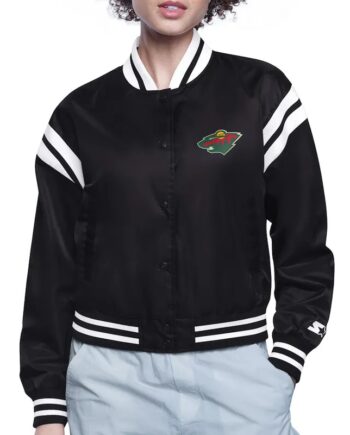 Minnesota Wild Printed Logo Varsity Satin Jacket - Modajacket