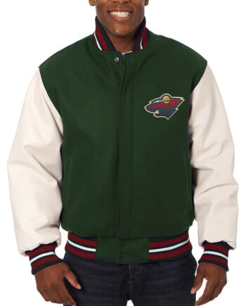 Varsity Minnesota Wild Green and White Two-Tone Jacket - Modajacket