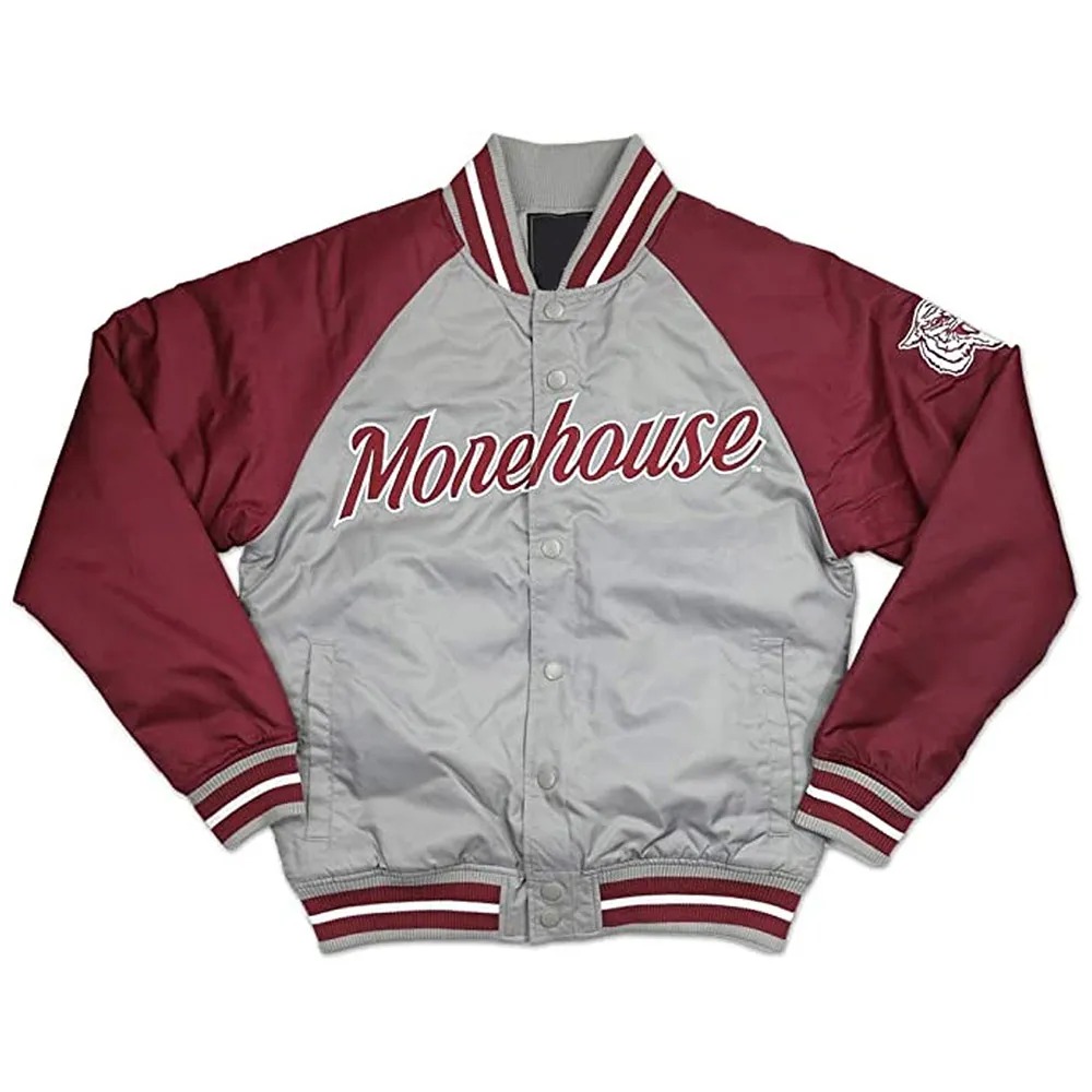 Morehouse Tigers Gray and Maroon Lightweight Satin Jacket 1 Morehouse Tigers Gray and Maroon Lightweight Satin Jacket (Copy) - Modajacket