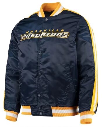 Nashville Predators O-Line Navy Varsity Satin Jacket - Modajacket