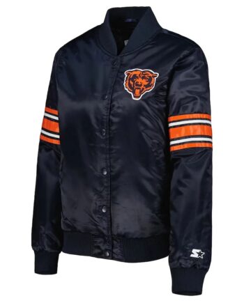 Navy Chicago Bears Line Up Varsity Satin Jacket - Modajacket
