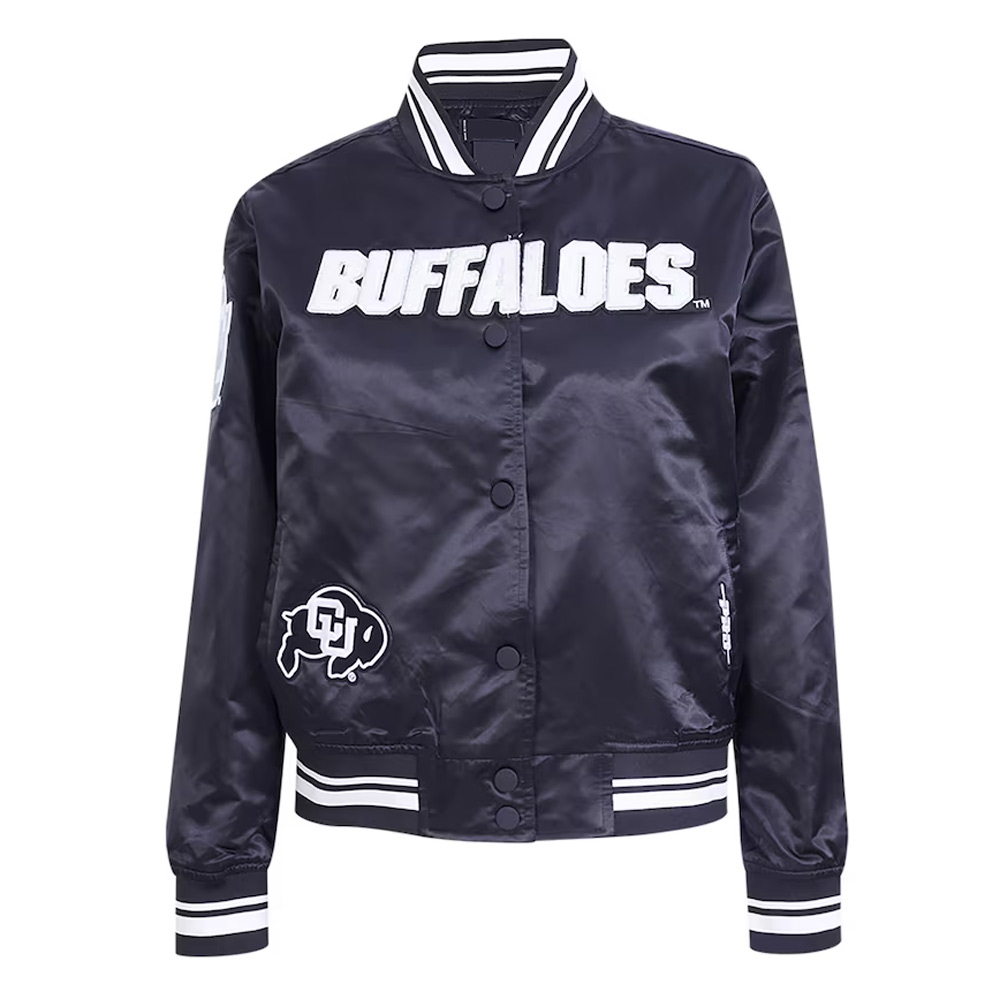 Colorado Buffaloes Pearl Navy Satin Jacket 1 Colorado Buffaloes Pearl Navy Satin Jacket - Modajacket