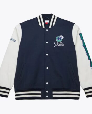 Dallas Mavericks Navy and White Fleece Varsity Jacket - Modajacket