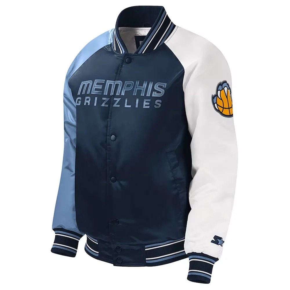 Memphis Grizzlies Navy Youth Varsity Satin Jacket 1 Memphis Grizzlies Navy Youth Varsity Satin Jacket - Modajacket