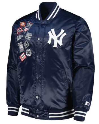 NY Yankees Patch Navy Satin Jacket - Modajacket