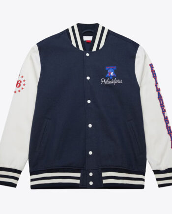 Philadelphia 76ers Navy and White Fleece Varsity Jacket - Modajacket