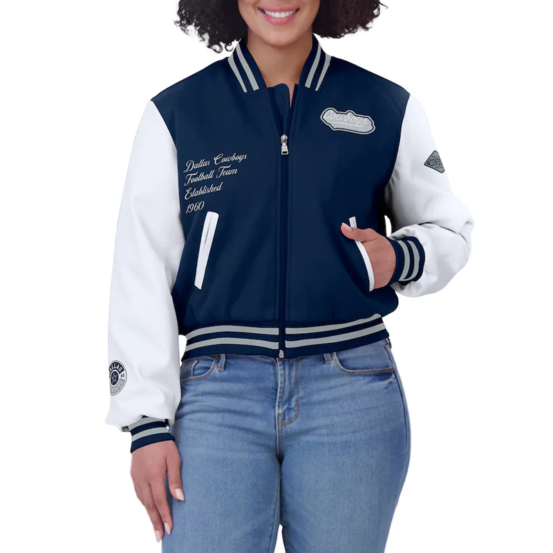 Navy/White Dallas Cowboys Varsity Full-Zip Jacket 4 Navy/White Dallas Cowboys Varsity Full-Zip Jacket