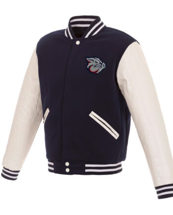 Lehigh Valley Ironpigs Navy and White Varsity Jacket - Modajacket