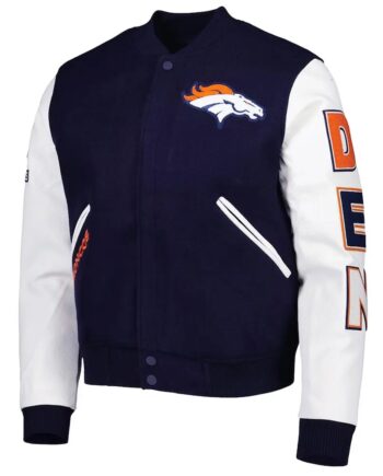 Denver Broncos Logo Navy and White Varsity Jacket - Modajacket