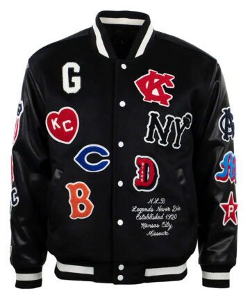 Negro League Baseball Allover Black Varsity Jacket - Modajacket
