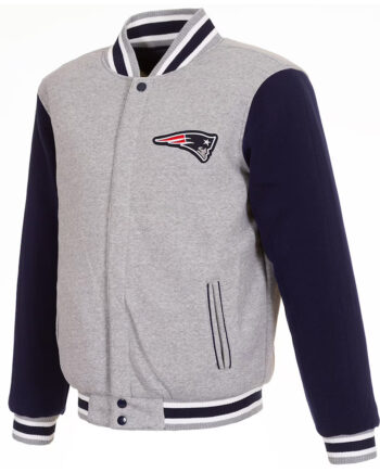 New England Patriots Varsity Gray and Navy Wool Jacket - Modajacket