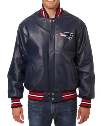 New England Patriots Varsity Navy Leather Jacket - Modajacket