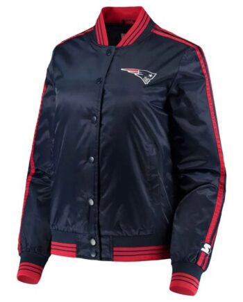 Overtime New England Patriots Full-Snap Navy Varsity Satin Jacket - Modajacket