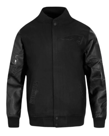 New England Patriots Triple Black Varsity Wool/Leather Jacket - Modajacket