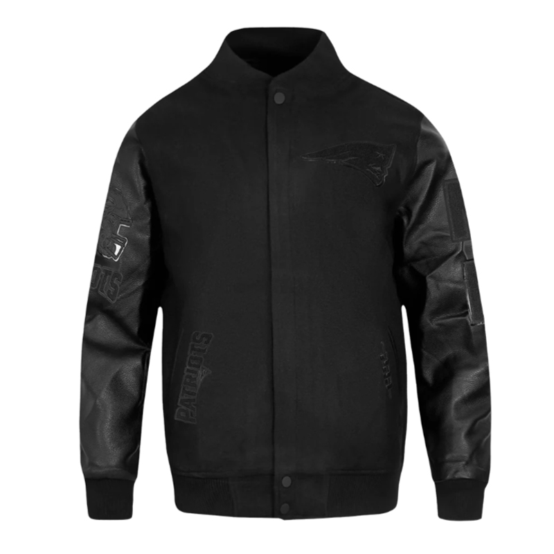 New England Patriots Triple Black Varsity Wool/Leather Jacket 1 New England Patriots Triple Black Varsity Wool/Leather Jacket - Modajacket