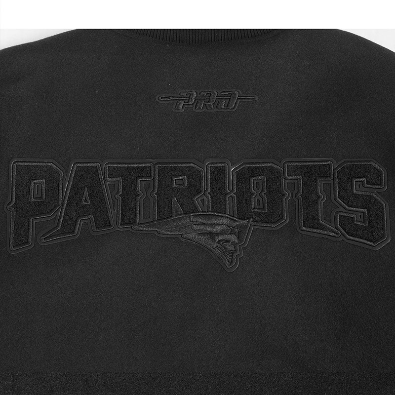 New England Patriots Triple Black Varsity Wool/Leather Jacket 8 New England Patriots Triple Black Varsity Wool/Leather Jacket