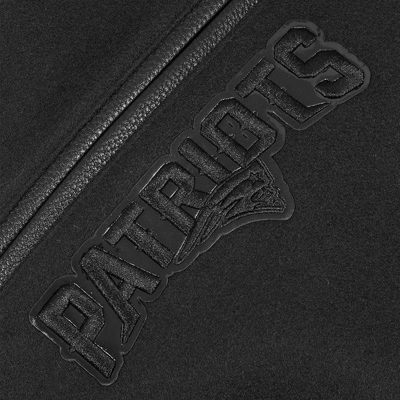 New England Patriots Triple Black Varsity Wool/Leather Jacket 6 New England Patriots Triple Black Varsity Wool/Leather Jacket