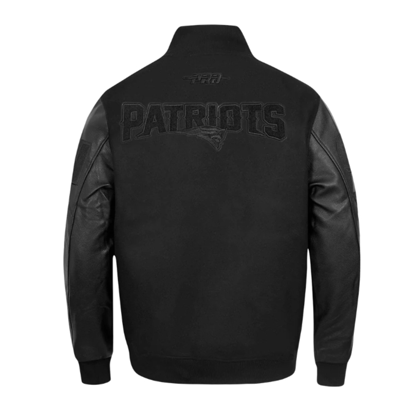 New England Patriots Triple Black Varsity Wool/Leather Jacket 2 New England Patriots Triple Black Varsity Wool/Leather Jacket