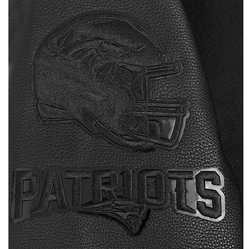 New England Patriots Triple Black Varsity Wool/Leather Jacket 9 New England Patriots Triple Black Varsity Wool/Leather Jacket