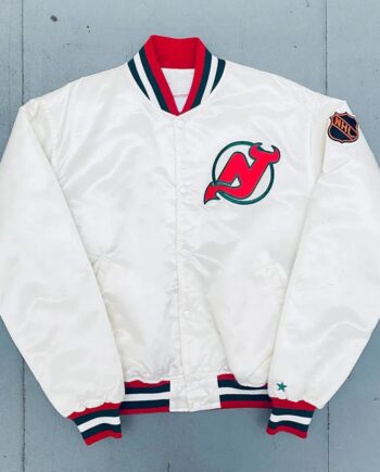 Vintage 1980s New Jersey Devils White Bomber Jacket - Modajacket