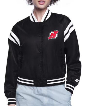 New Jersey Devils Printed Logo Varsity Satin Jacket - Modajacket