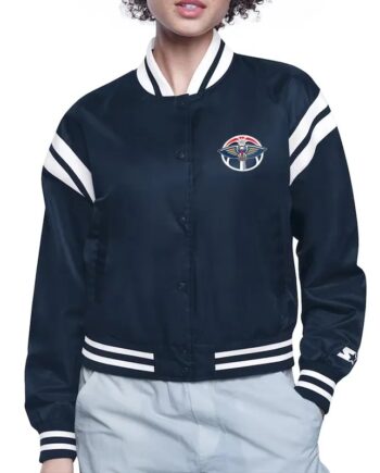 New Orleans Pelicans Printed Logo Varsity Satin Jacket - Modajacket