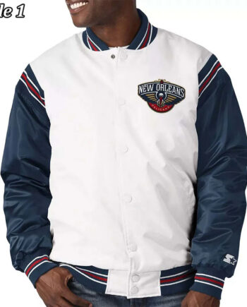 New Orleans Pelicans Renegade Varsity Satin White/Navy Jacket - Modajacket