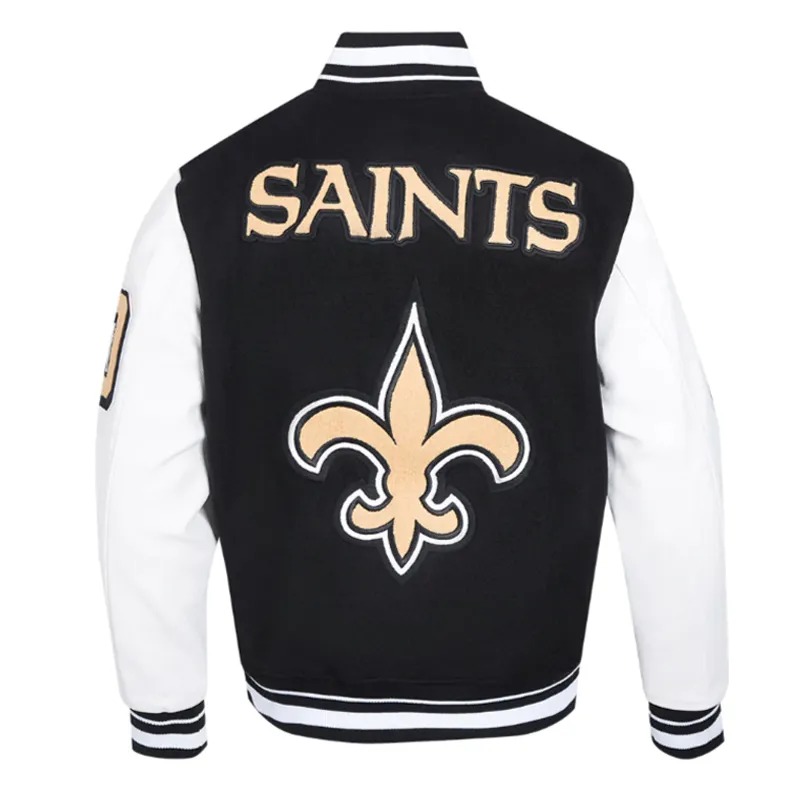 New Orleans Saints Mashup Rib Varsity Wool/Leather Jacket 4 New Orleans Saints Mashup Rib Varsity Wool/Leather Jacket