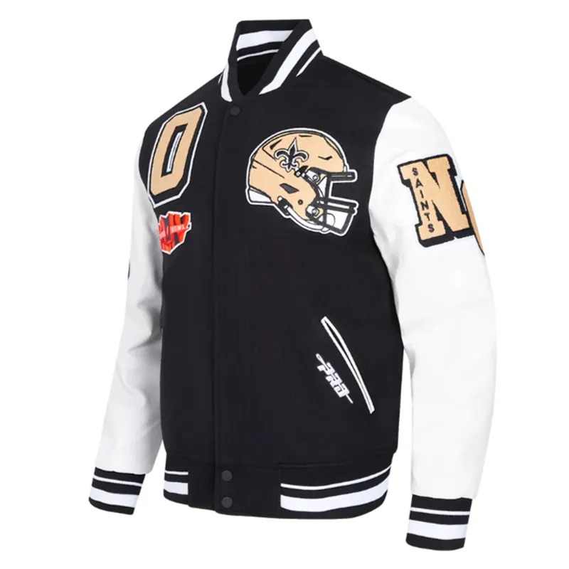 New Orleans Saints Mashup Rib Varsity Wool/Leather Jacket 2 New Orleans Saints Mashup Rib Varsity Wool/Leather Jacket