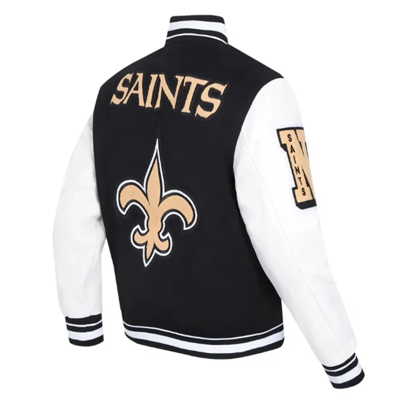 New Orleans Saints Mashup Rib Varsity Wool/Leather Jacket 3 New Orleans Saints Mashup Rib Varsity Wool/Leather Jacket