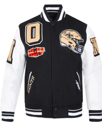 New Orleans Saints Mashup Rib Varsity Wool/Leather Jacket - Modajacket