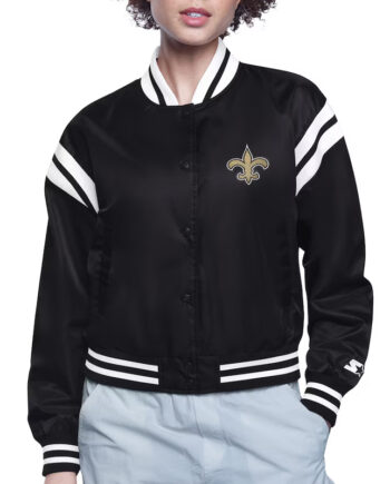 New Orleans Saints Printed Logo Varsity Satin Jacket - Modajacket