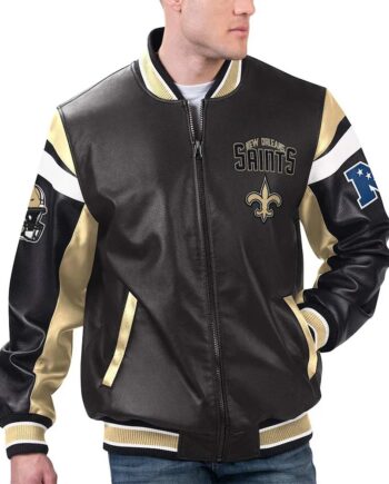 New Orleans Saints Black Varsity Full-Zip Leather Jacket - Modajacket