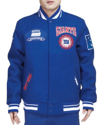NY Giants Crest Emblem Blue Varsity Jacket - Modajacket