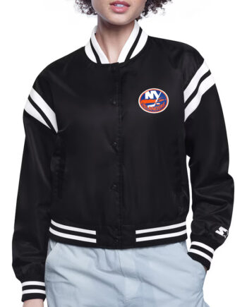 NY Islanders Printed Logo Varsity Satin Jacket - Modajacket