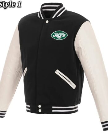 Varsity New York Jets Black and White Two-Tone Jacket - Modajacket