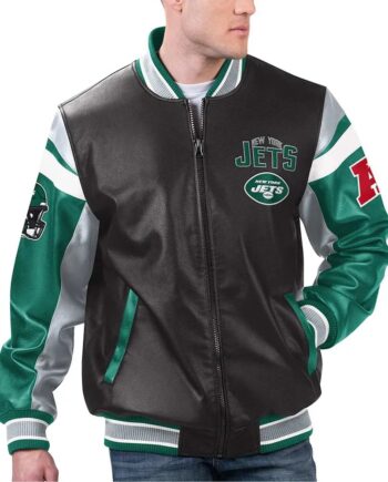 NY Jets Black Varsity Full-Zip Leather Jacket - Modajacket