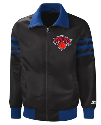 NY Knicks Captain Black Varsity Satin Jacket - Modajacket