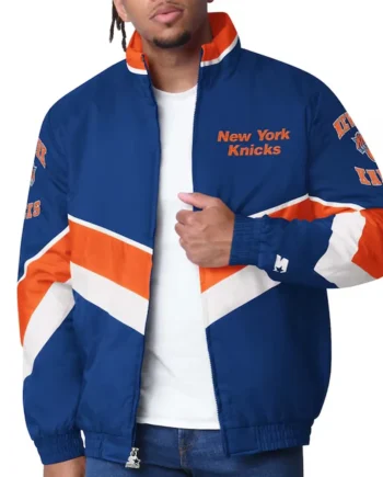 New York Knicks Captain Royal Varsity Satin Jacket - Modajacket