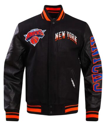 NY Knicks Chest Layered Classic Rib Varsity Jacket - Modajacket