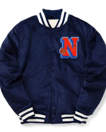 NY Knicks Navy Corduroy Varsity Jacket - Modajacket
