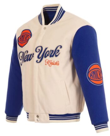 NY Knicks Cream and Royal Varsity Jacket - Modajacket