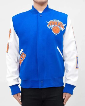 NY Knicks Logo Varsity Royal and White Jacket - Modajacket