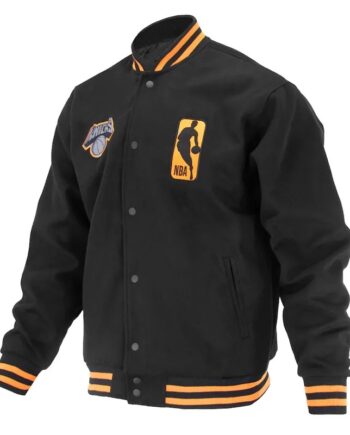 NY Knicks Logoman Shadow Black Varsity Jacket - Modajacket